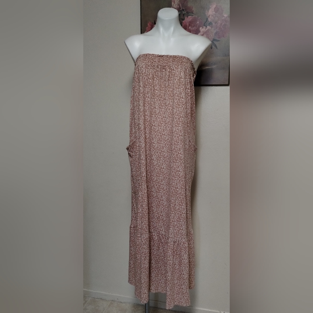 Anthropologie Strapless Floral Dress in Pink and White